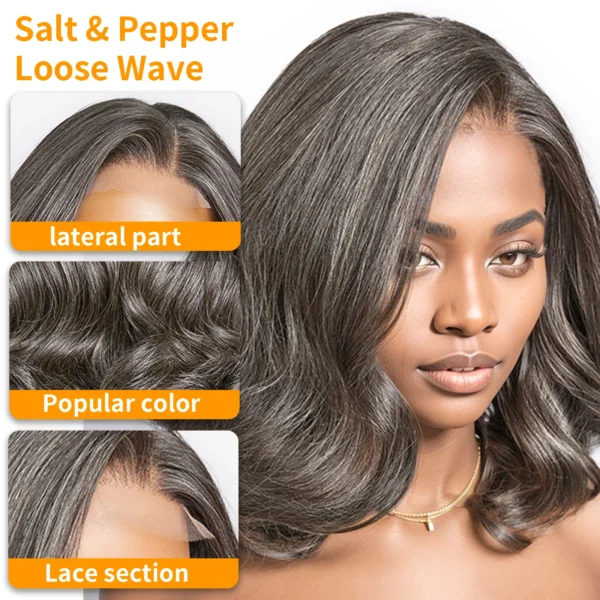Waviii Luxe – Short Lace Front Wig – Human Hair Gray Bob Wig - Image 5