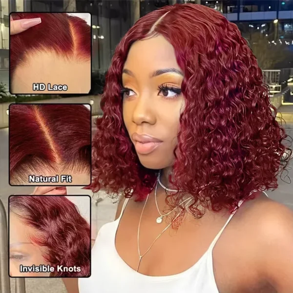 Waviii Luxe – Lace Front Wig – Short Human Hair 99J Burgundy Short Bob - Image 4
