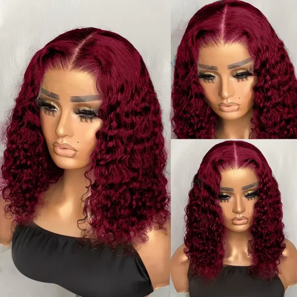 Waviii Luxe – Lace Front Wig – Short Human Hair 99J Burgundy Short Bob - Image 3