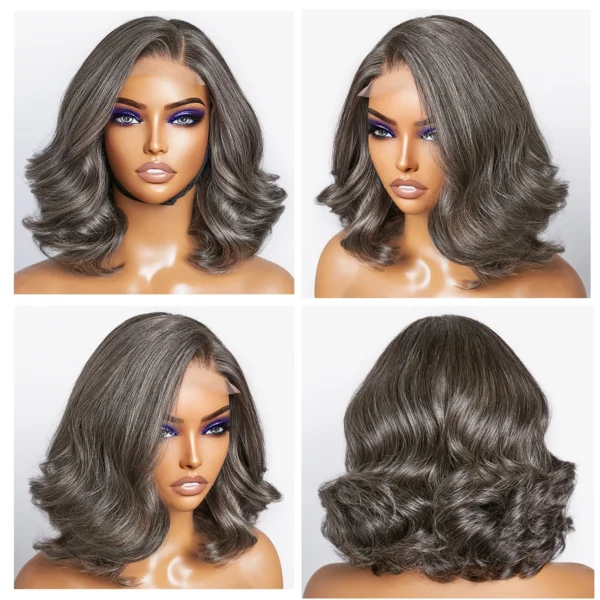 Waviii Luxe – Short Lace Front Wig – Human Hair Gray Bob Wig - Image 2