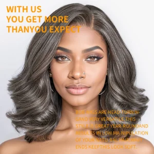 Waviii Luxe – Short Lace Front Wig – Human Hair Gray Bob Wig