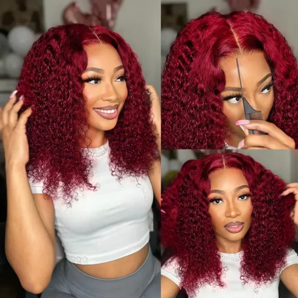 Waviii Luxe – Lace Front Wig – Short Human Hair 99J Burgundy Short Bob - Image 2