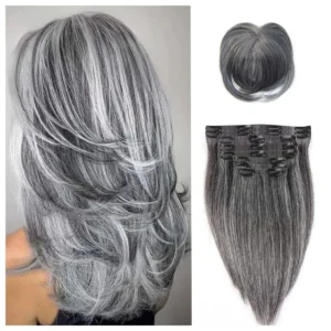 Hair Extension Real Human Hair Silver Grey Straight