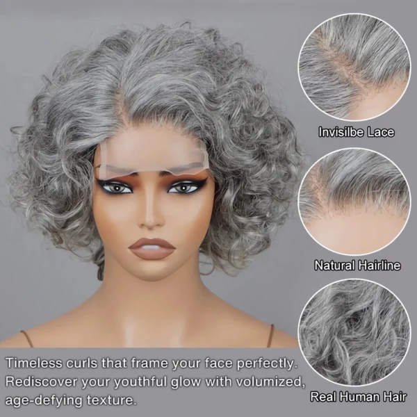 Waviii Luxe – Short Curly Wig – Human Hair Gray - Image 3
