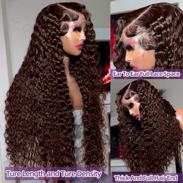 Waviii Luxe – Long Curly/Wavy Wig – Human Hair Chocolate Dark Brown - Image 3