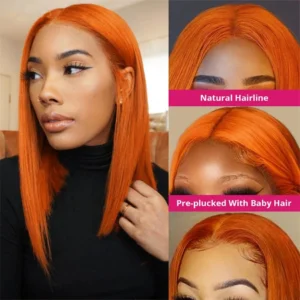 Waviii Luxe – Short Bob Wig – Short Human Hair Lace Front  Ginger Orange