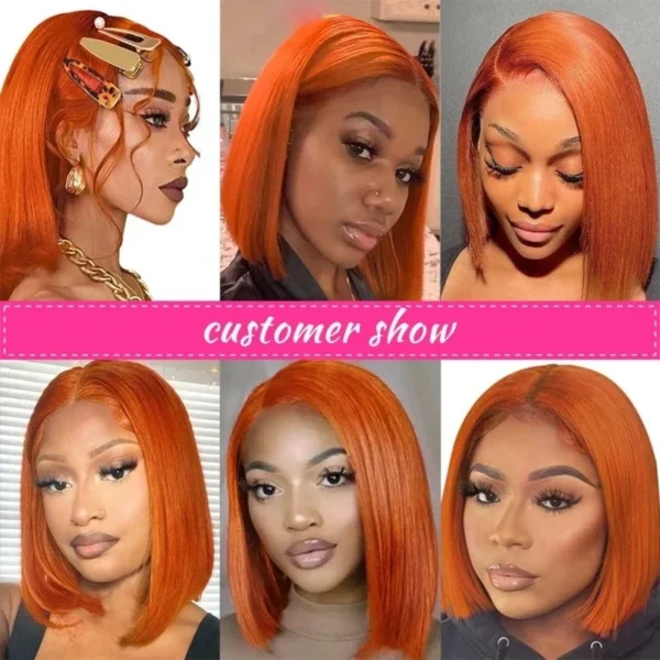 Waviii Luxe – Short Bob Wig – Short Human Hair Lace Front  Ginger Orange - Image 5