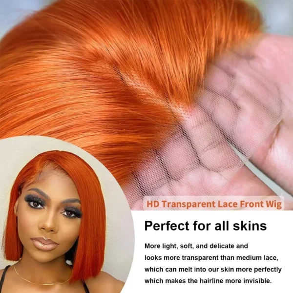 Waviii Luxe – Short Bob Wig – Short Human Hair Lace Front  Ginger Orange - Image 4