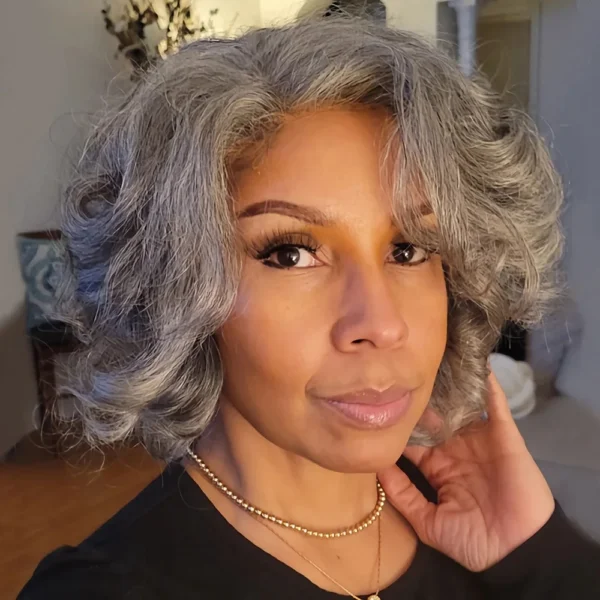 Waviii Luxe – Short Curly Wig – Human Hair Gray - Image 2