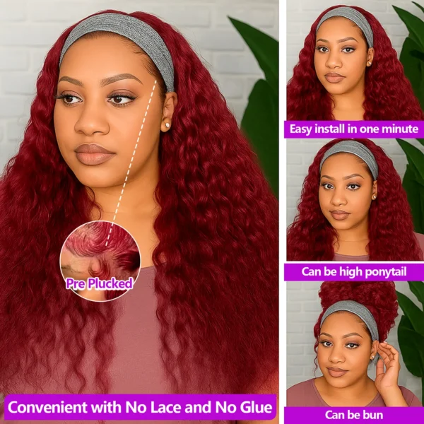 Waviii Glam – Headband Wig – Long Human Hair Reddish Brown - Image 3