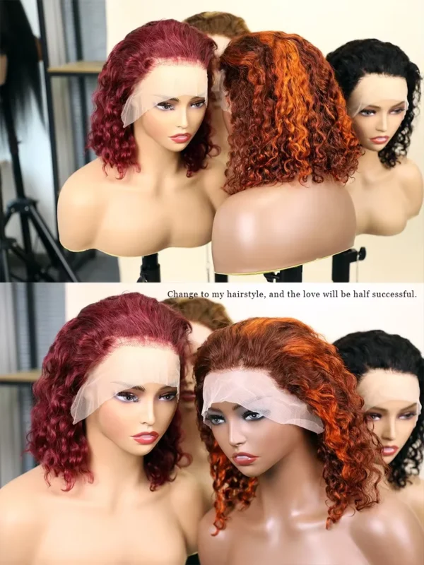 Waviii Glam – Short Bob Wig – Human Hair Burgundy Ginger Orange - Image 3
