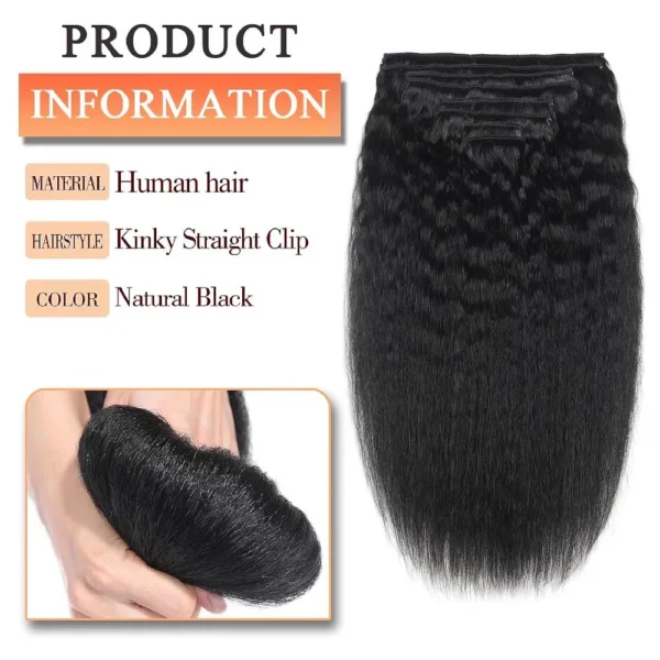 Hair Extension 8pcs Natural Black Remy Human Hair Clip - Image 3