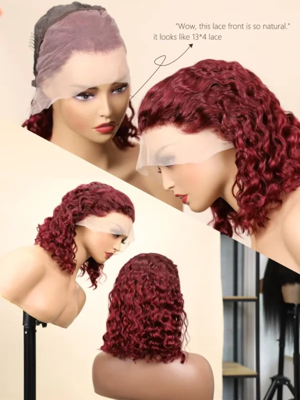 Waviii Glam – Short Bob Wig – Human Hair Burgundy Ginger Orange - Image 2