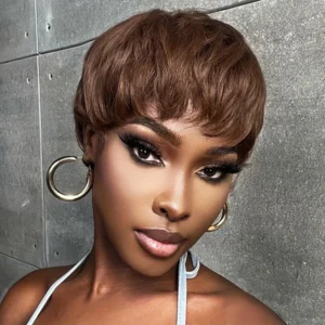 Waviii Elegance – Short Pixie Wig – Human Hair Chocolate Brown