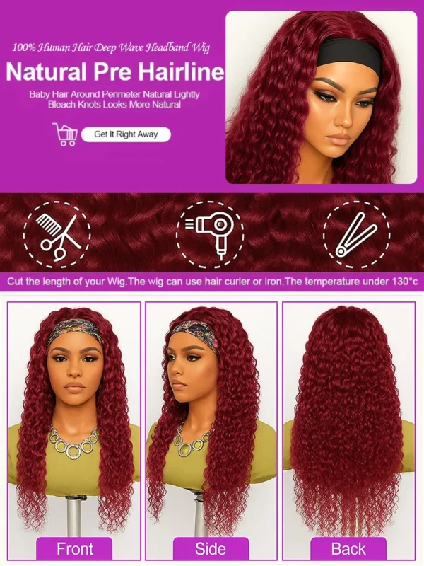Waviii Glam – Headband Wig – Long Human Hair Reddish Brown - Image 5