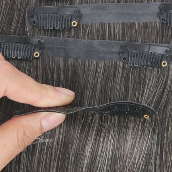 Hair Extension Real Human Hair Silver Grey Straight - Image 6