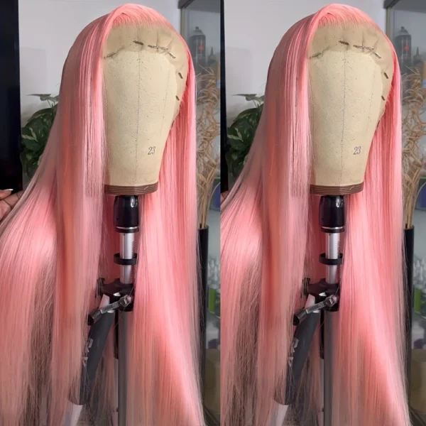 Waviii Luxe – Lace Front Wig – Long Human Hair Pink color - Image 4