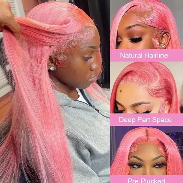 Waviii Luxe – Lace Front Wig – Long Human Hair Pink color - Image 3