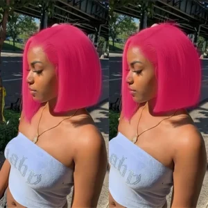 Waviii Luxe – Short Straight Wig – Human Hair pink/Blonde color