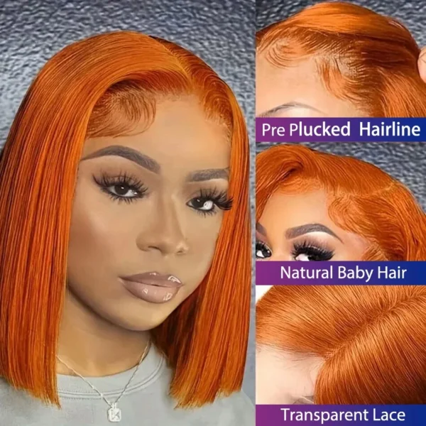 Waviii Luxe – Short Bob Wig – Short Human Hair Lace Front  Ginger Orange - Image 2