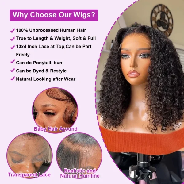 Waviii Elegance – Short Bob Wig – Human Hair Deep Water Wave Lace Frontal - Image 3
