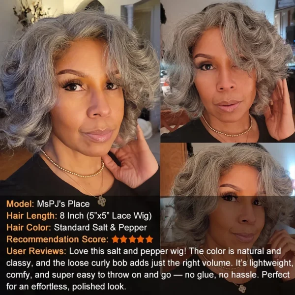 Waviii Luxe – Short Curly Wig – Human Hair Gray - Image 6