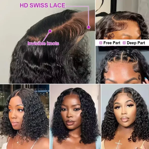Waviii Elegance – Short Bob Wig – Human Hair Deep Water Wave Lace Frontal - Image 6
