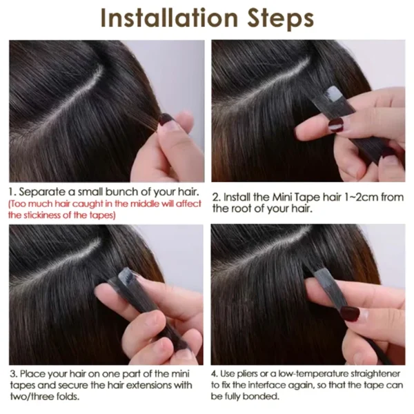 Hair Extension Mini Tape Human Hair Natural Tape - Image 6
